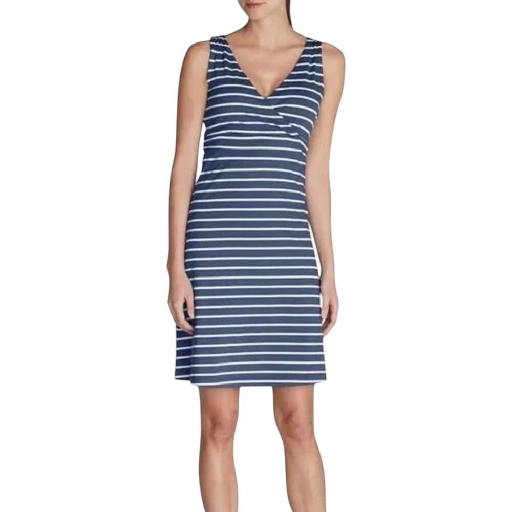 Eddie Bauer Baltic Blue Striped Sleeveless Aster Lily Wrap Dress
